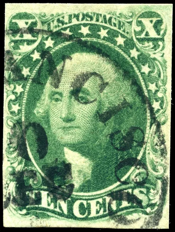 United States 1855 10c III stamp, photographed by a collector