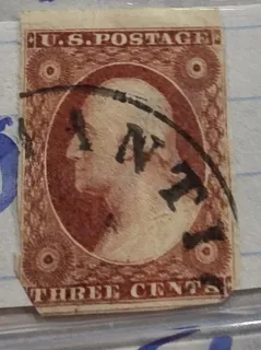 United States 1851 3c Washington stamp, photographed by a collector