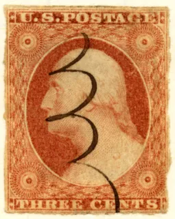 Another photo of the United States 1851 3c Washington stamp