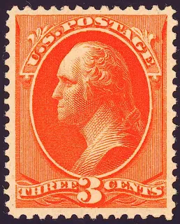 Another photo of the United States 1851 3c Washington stamp