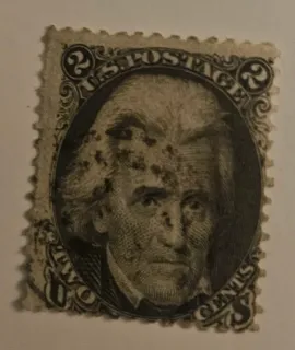 United States 1863 2c Andrew Jackson stamp, photographed by a collector