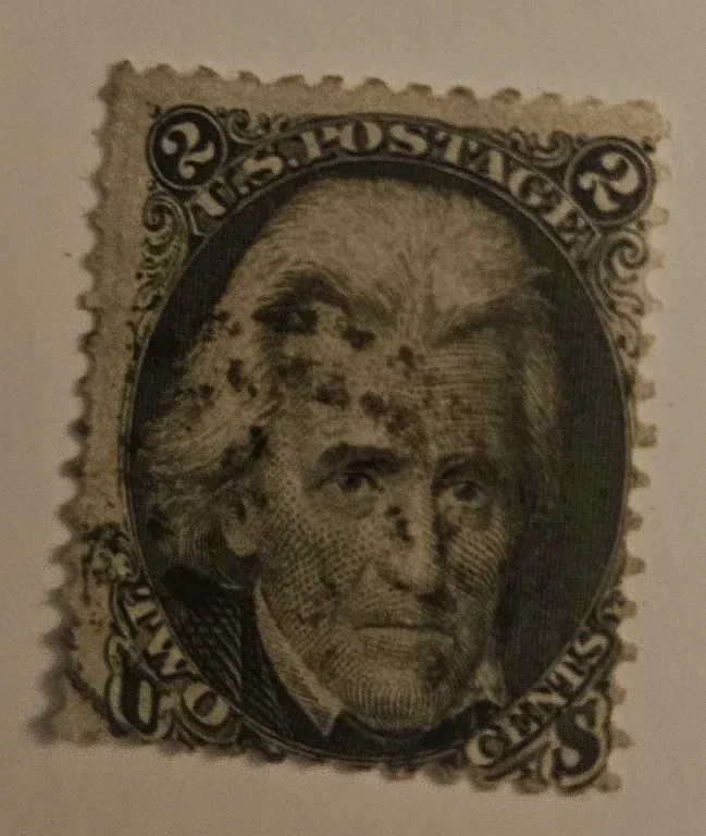 United States 1863 2c Andrew Jackson stamp, photographed by a collector
