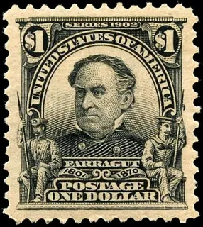 United States 1903 $1 David Farragut stamp, photographed by a collector