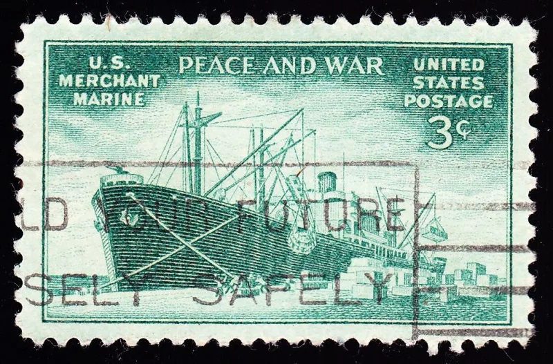 United States 1946 3c Merchant Marine stamp, photographed by a collector