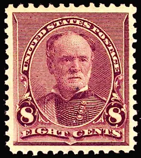 United States 1893 8c William Tecumseh Sherman stamp, photographed by a collector