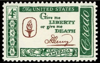 United States 1961 4 cents Credo Liberty or Death stamp, photographed by a collector