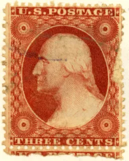 Another photo of the United States 1857 3c Washington stamp