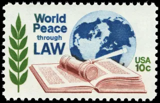 United States 1975 10c 10centWorldPeaceLawMrZIPstampUS stamp, photographed by a collector