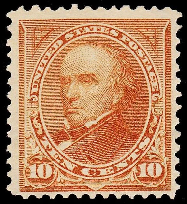 United States 1898 10c Daniel Webster stamp, photographed by a collector
