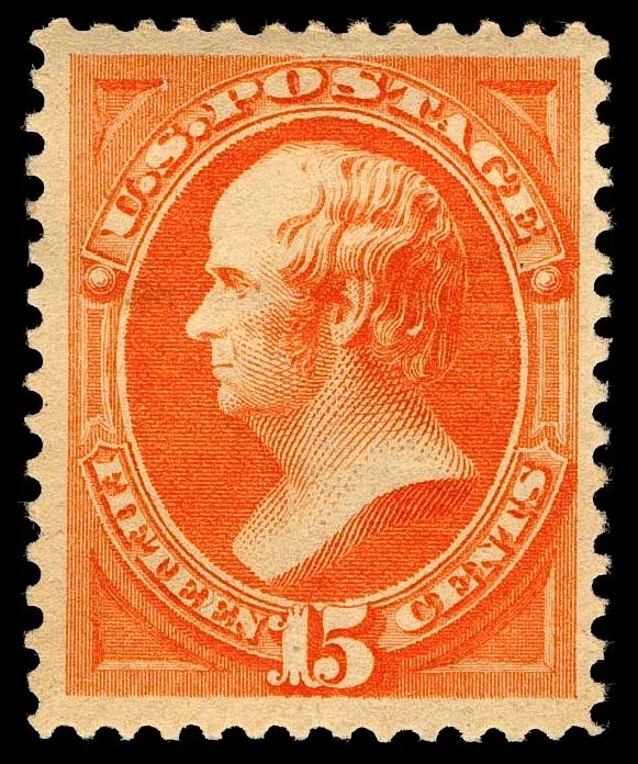 United States 1870 10c Daniel Webster stamp, photographed by a collector