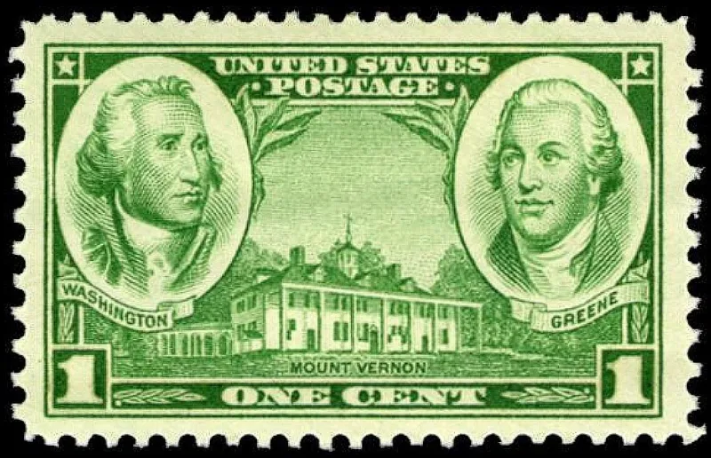 United States 1936 1c George Washington and Nathanael Greene, , Arny of stamp, photographed by a collector