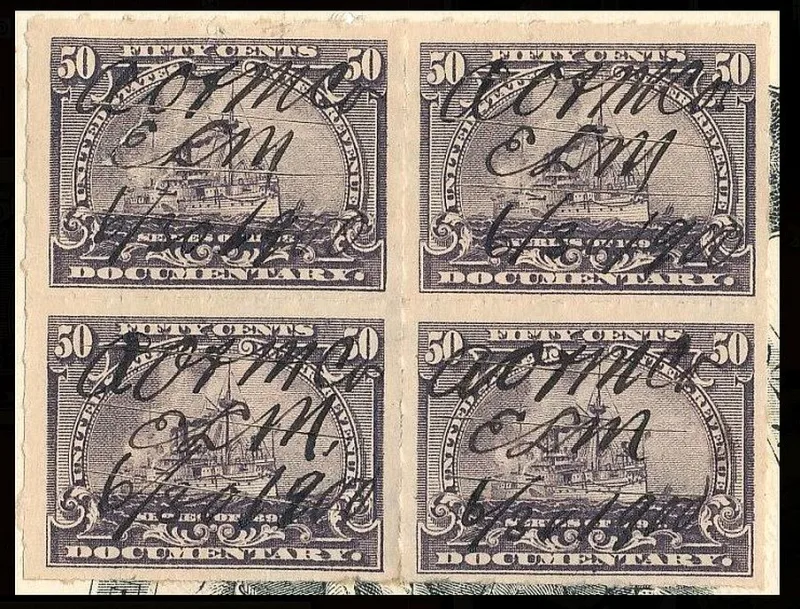 United States 1898 50c Documentary ship stamp, photographed by a collector
