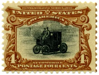 United States 1901 4c Pan Am Automobile stamp, photographed by a collector