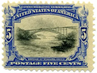 United States 1901 5c Pan Am Bridge at Niagara Falls stamp, photographed by a collector