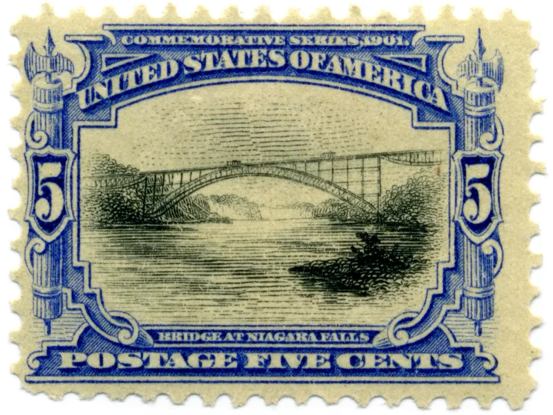 United States 1901 5c Pan Am Bridge at Niagara Falls stamp, photographed by a collector
