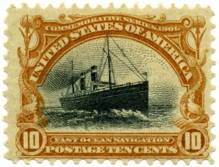 United States 1901 10c Pan Am Fast Ocean Navigation stamp, photographed by a collector