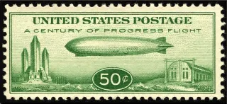 United States 1933 50c Zeppelin Miami stamp, photographed by a collector