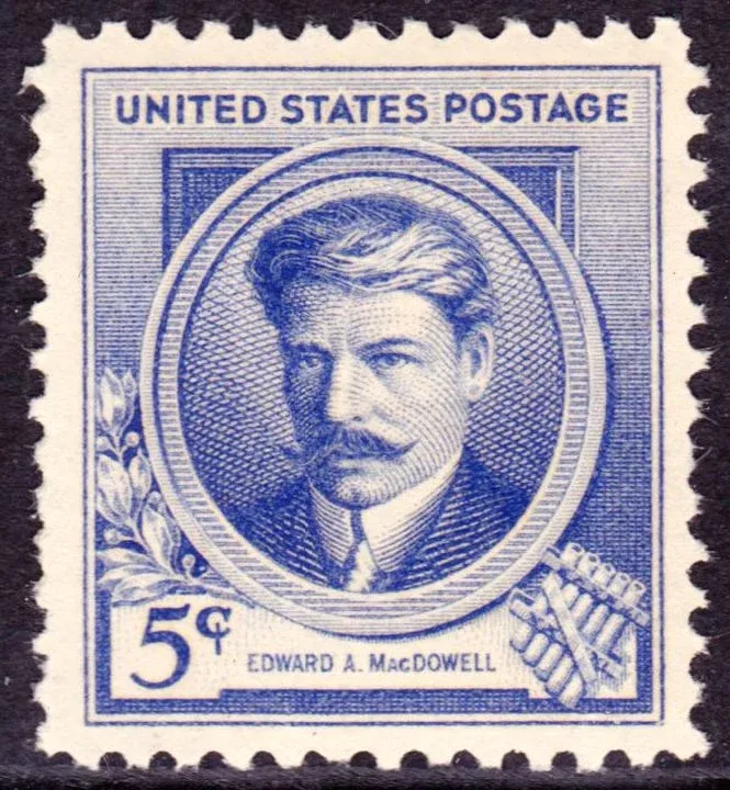 United States 1940 5c Edward A MacDowell stamp, photographed by a collector