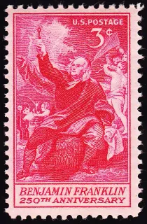 Another photo of the United States 1956 3c Ben Franklin 250th stamp
