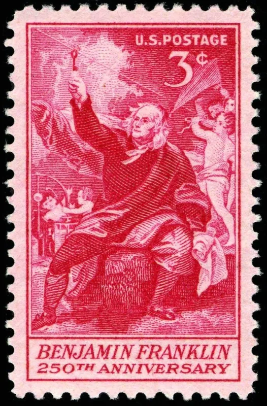 United States 1956 3c Ben Franklin 250th stamp, photographed by a collector