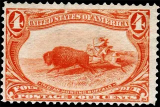 United States 1898 4c Indian Hunting Buffalo stamp, photographed by a collector