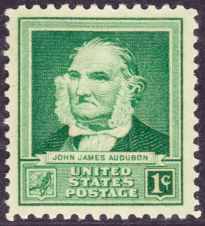 United States 1940 1c John James Audubon stamp, photographed by a collector