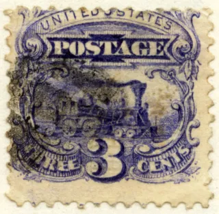 Another photo of the United States 1869 3c Locomotive stamp