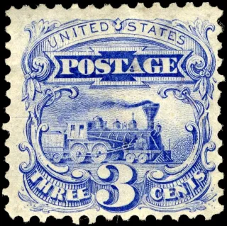 Another photo of the United States 1869 3c Locomotive stamp