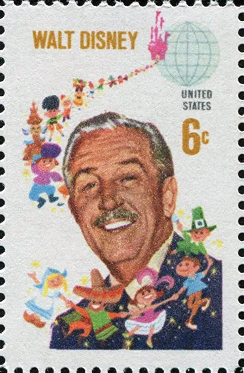 United States 1968 6c Walt Disney stamp, photographed by a collector