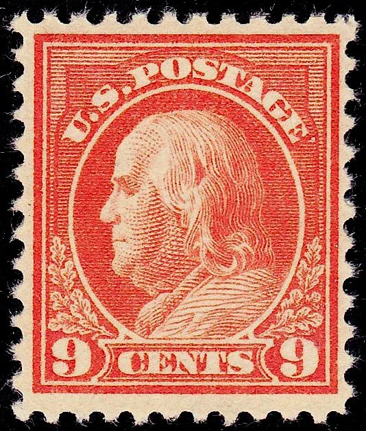 United States 1917 9c WF Franklin stamp, photographed by a collector