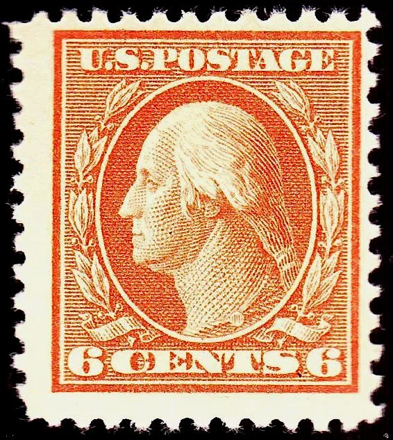 United States 1917 6c Washington-Franklin 6c Red Orange stamp, photographed by a collector