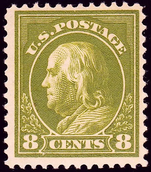 United States 1917 8c WF Franklin stamp, photographed by a collector