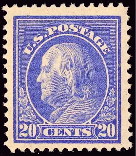 United States 1914 20c Wash Frank Franklin stamp, photographed by a collector