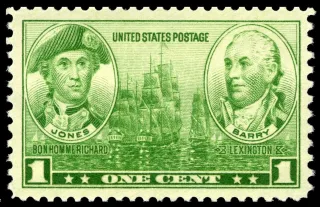 United States 1937 1c Jones Barry Navy stamp, photographed by a collector