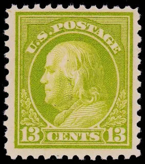United States 1919 13c Franklin stamp, photographed by a collector