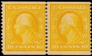United States 1909 10c Washington coil stamp, photographed by a collector