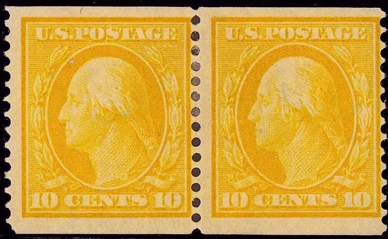 United States 1909 10c Washington coil stamp, photographed by a collector
