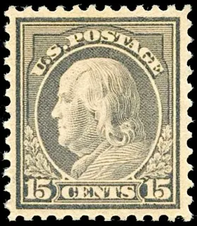 United States 1917 15c WF Franklin stamp, photographed by a collector