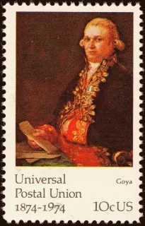 United States 1974 10c Universal Postal Union stamp, photographed by a collector