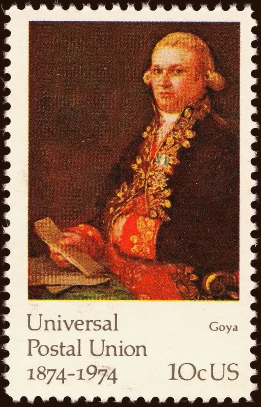United States 1974 10c Universal Postal Union stamp, photographed by a collector
