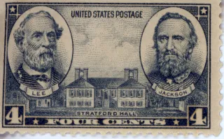 United States 1937 4c Lee Jackson Stratford Hall stamp, photographed by a collector