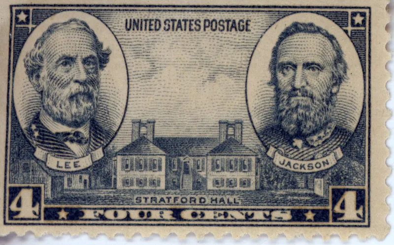United States 1937 4c Lee Jackson Stratford Hall stamp, photographed by a collector
