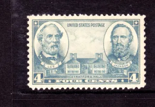 Another photo of the United States 1937 4c Lee Jackson Stratford Hall stamp