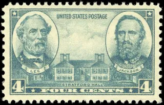 Another photo of the United States 1937 4c Lee Jackson Stratford Hall stamp