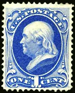United States 1870 1c Franklin stamp, photographed by a collector
