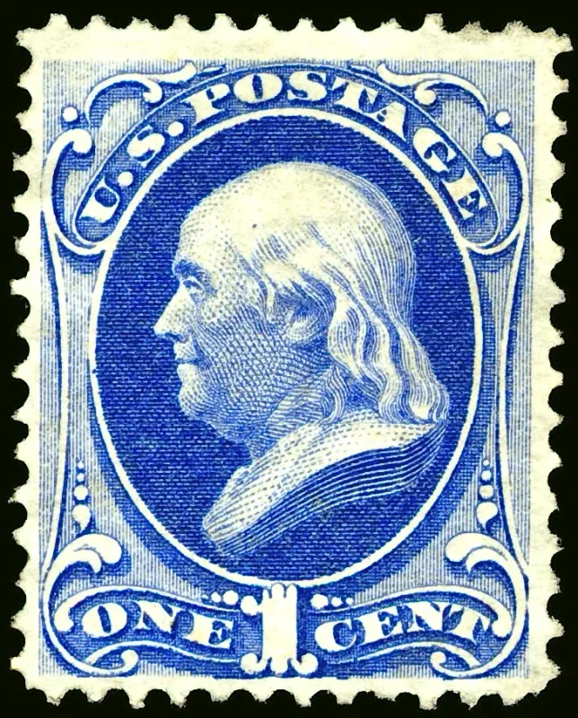 United States 1870 1c Franklin stamp, photographed by a collector