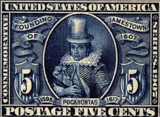 Another photo of the United States 1907 5c 00OPocahontas stamp