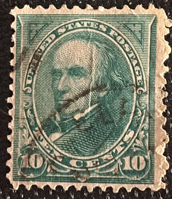 United States 1890 10c Daniel Webster stamp, photographed by a collector