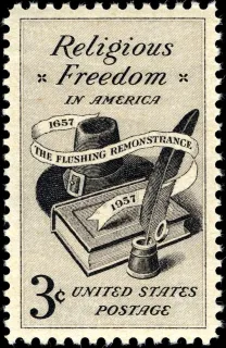 United States 1957 3c Religious Freedom in stamp, photographed by a collector