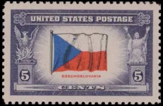 United States 1943 5 cents Overrun countries Czechoslovakia stamp, photographed by a collector